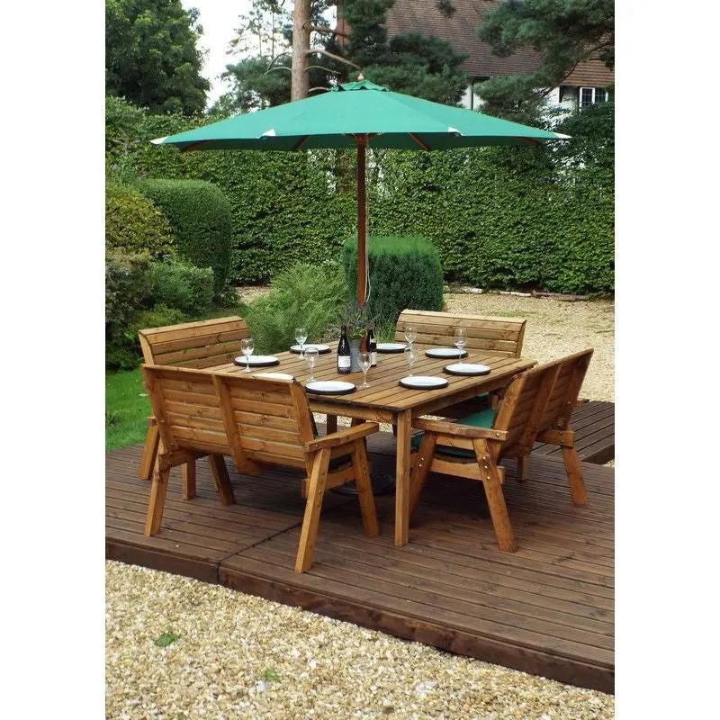 Charles Taylor Redwood Patio Dining Collection – 8-Person Set with Green Seat Cushions