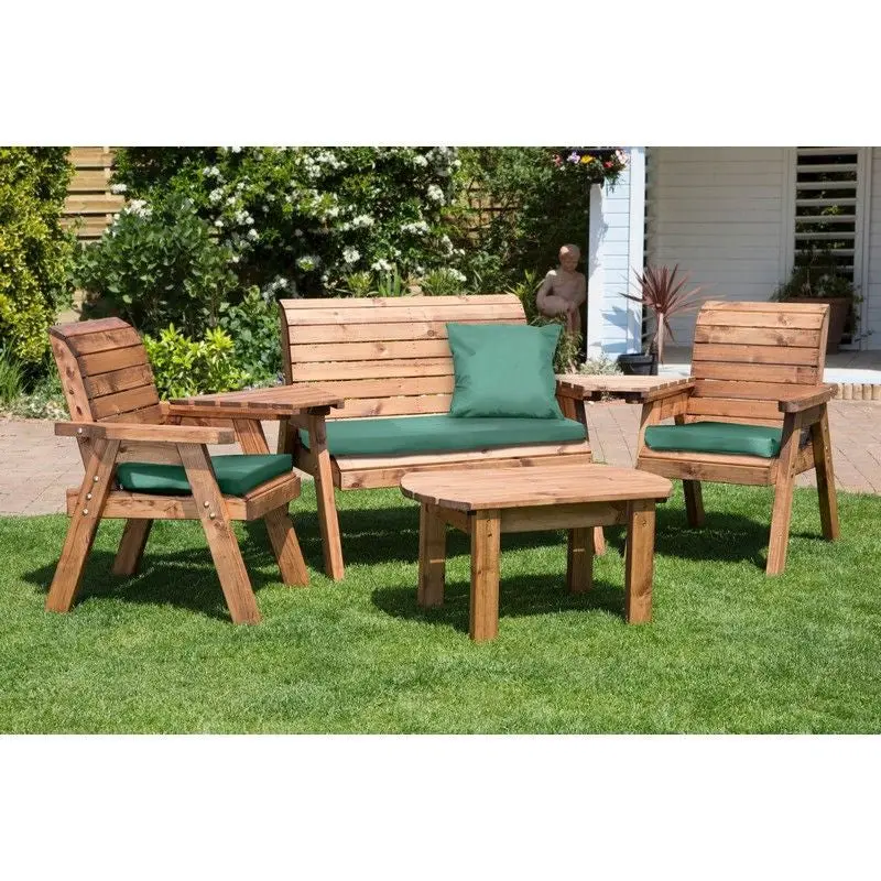 Charles Taylor Redwood Patio Dining Set – 4-Person Green Cushion Variant