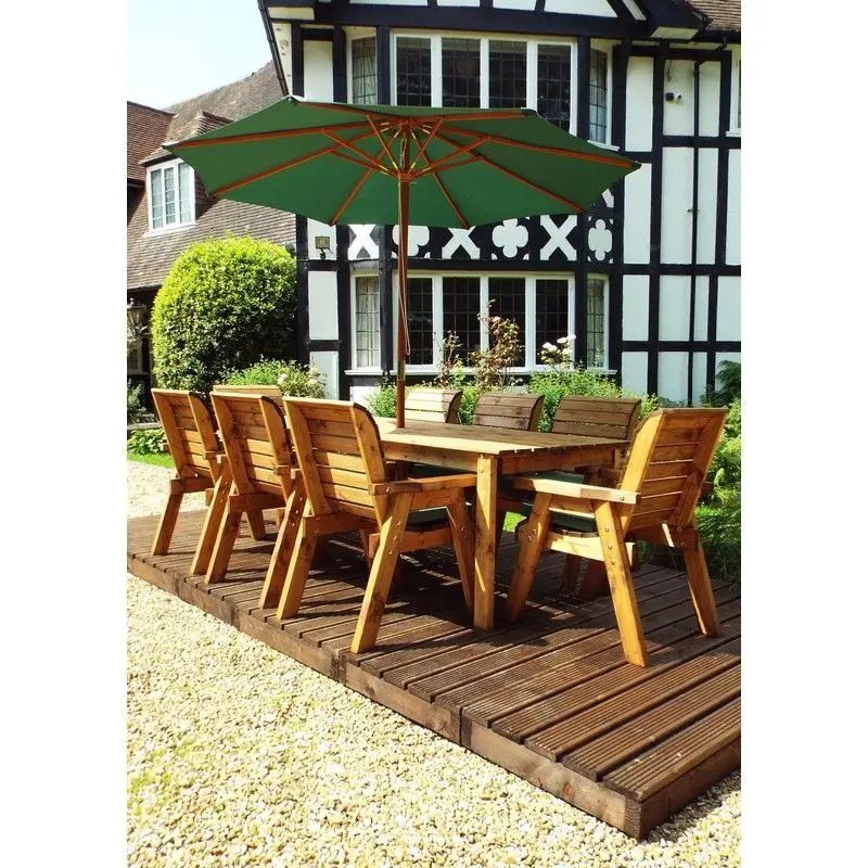 Charles Taylor Scandinavian Redwood 8-Seat Garden Dining Set with Green Cushions