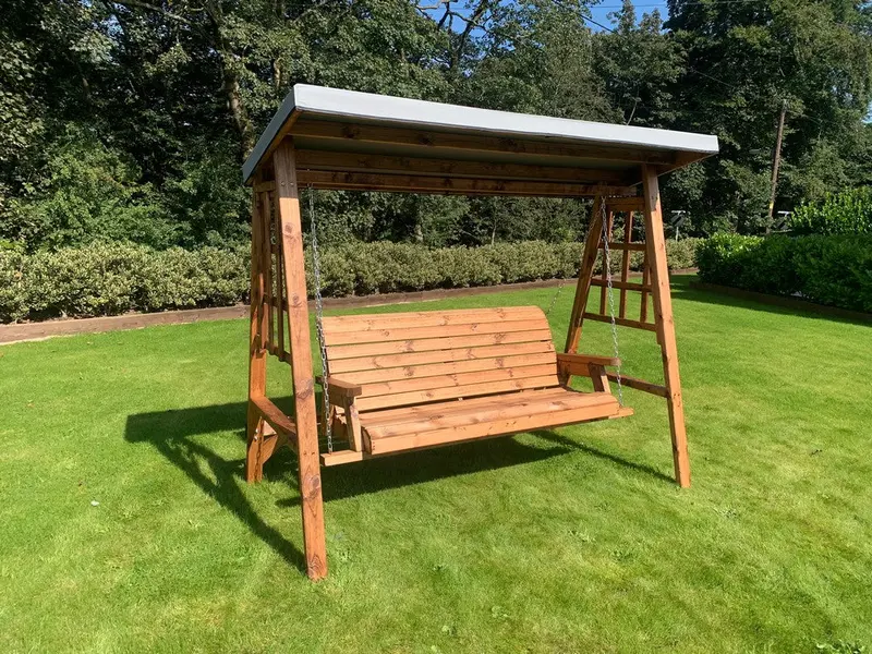 Charles Taylor Scandinavian Redwood Garden Swing Seat – 3-Person, Grey Cushions