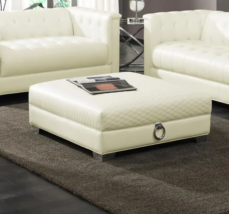 Chaviano Pearl White Square Upholstered Ottoman