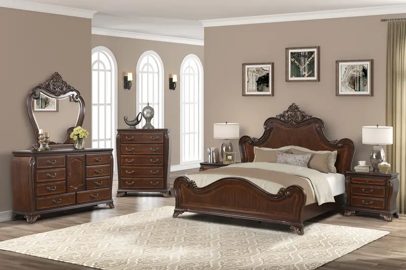 Cherry Brown Traditional Nightstand – 2-Drawer Wooden Accent Table