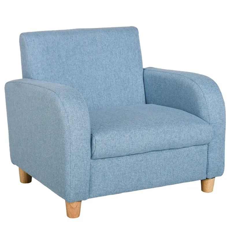 Children’s Blue Wooden Armchair with High Back and Non-Slip Feet