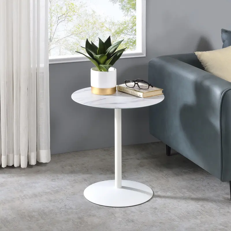 Circa Marble-Textured End Table – 17.5″ Round Side Table with Contemporary Top