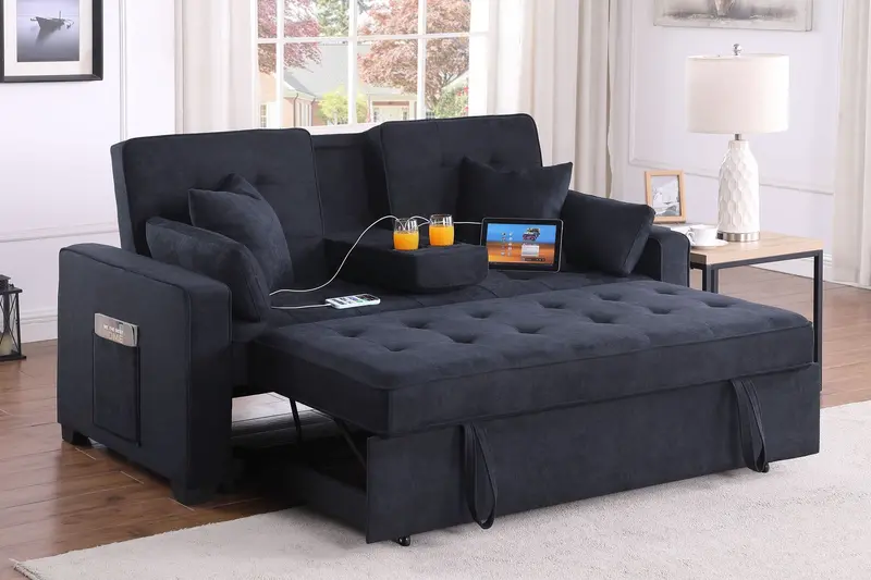 Cody II Woven Fabric Convertible Loveseat Sleeper with Built-in Cup Holder (69.5″ Wide)