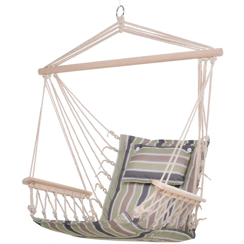 Colorful Hanging Hammock Chair – Wide-Seat Outdoor Swing with Wooden Armrests