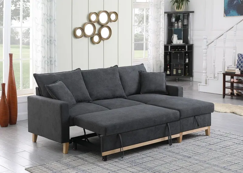 Colton Reversible Sleeper Sectional Sofa with Storage Chaise in Dark Gray