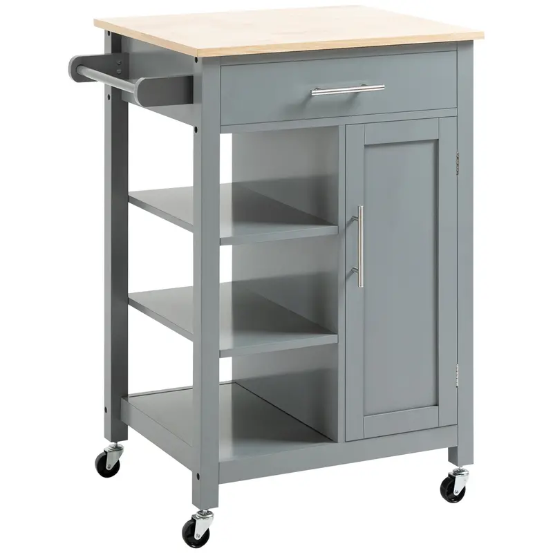 Compact Kitchen Trolley with Open Shelf and Storage Drawer – Wheeled Utility Cart for Dining or Prep Areas