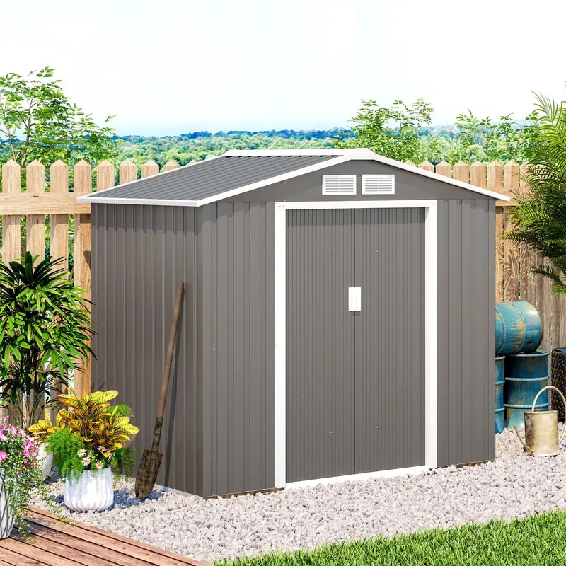 Compact Steadfast 7′ x 4′ Lockable Apex Shed – Grey Galvanised Steel with Ventilation