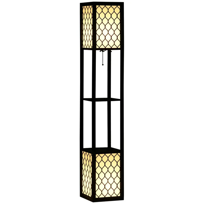 Contemporary Floor Lamp with Integrated Shelves for Living Room or Bedroom
