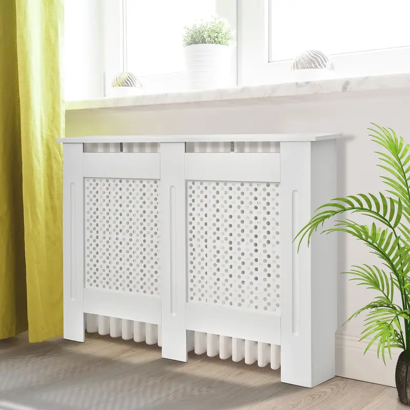 Contemporary White Painted Wooden Radiator Cover – Grill-Style Heating Cabinet (Medium Size)