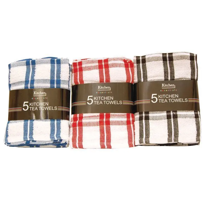 Cooksmart Red & White Cotton Tea Towel Set – 5-Pack Kitchen Essentials