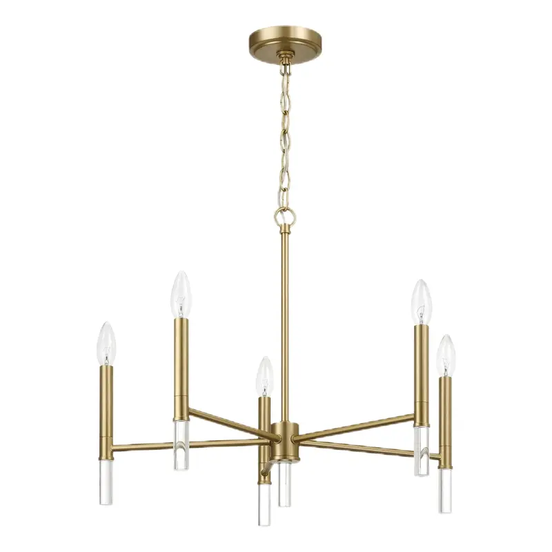 Courtyard Five-Arm Candle Chandelier – Clear Glass Accents with Gold Finish