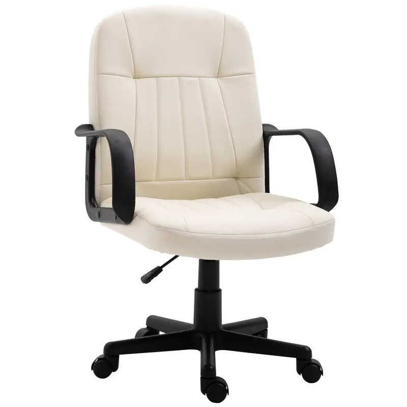 Cream PU Leather Swivel Office Chair – Minimalist Home or Workspace Seat