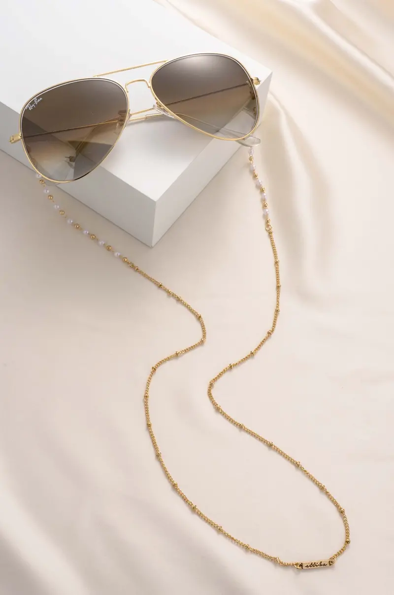 Dainty Pearl & Gold Eyeglass Chain by Ettika