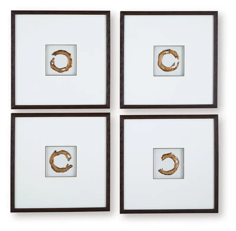 Dallbourne Gold-Trimmed White Wall Art Set of Four