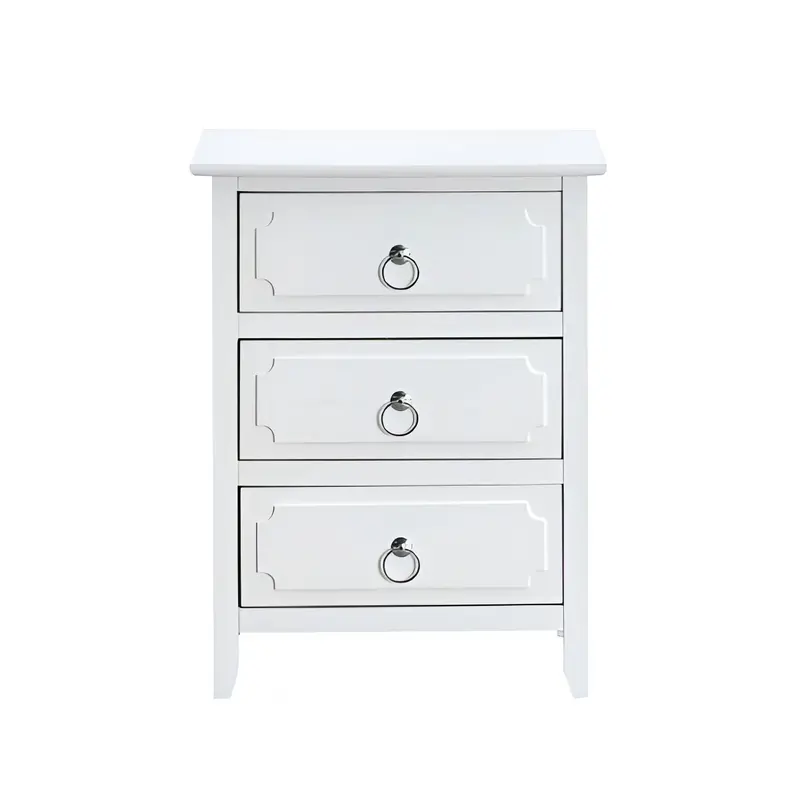 Daniel Compact Three-Drawer Nightstand – Matte White Wood