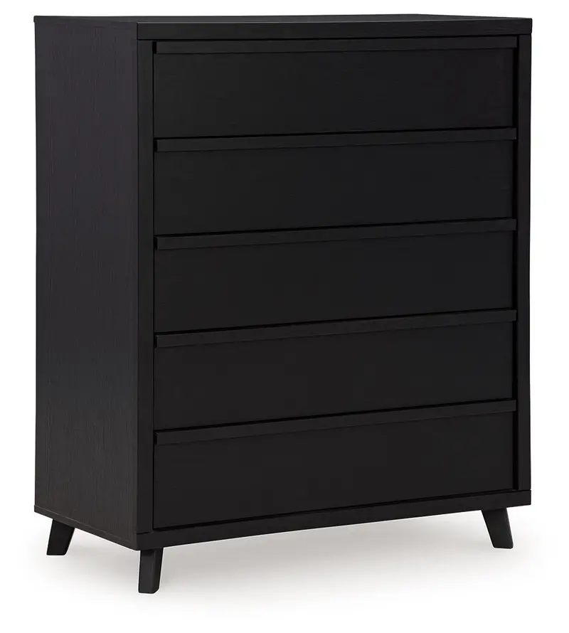 Danziar Black Five-Drawer Wide Chest of Drawers