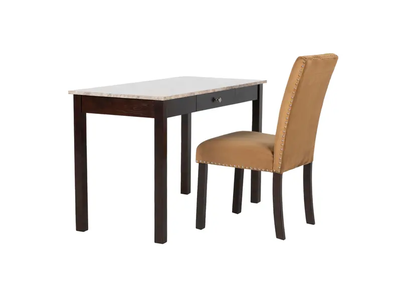 Dark Brown Faux Marble Writing Desk and Coordinating Upholstered Chair