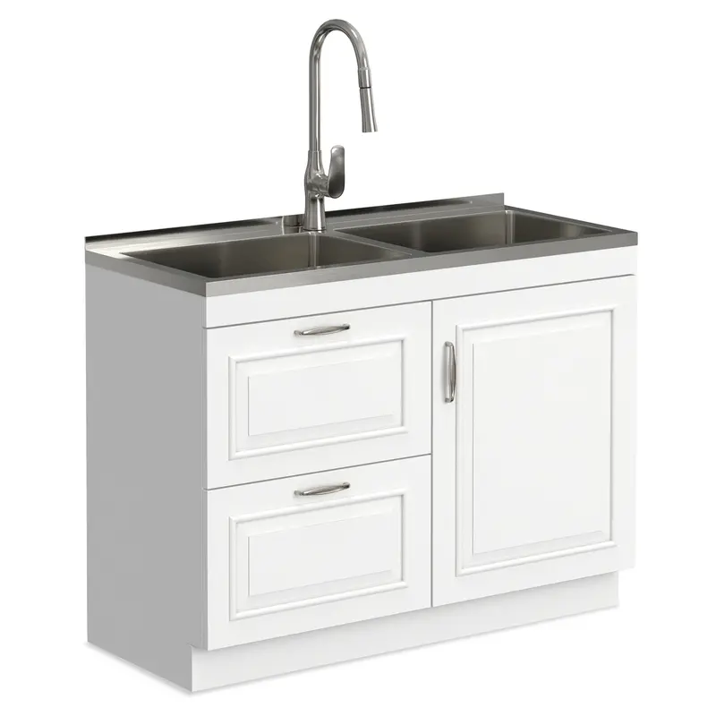 Darwin Dual-Sink Laundry Utility Cabinet – White Powder-Coated