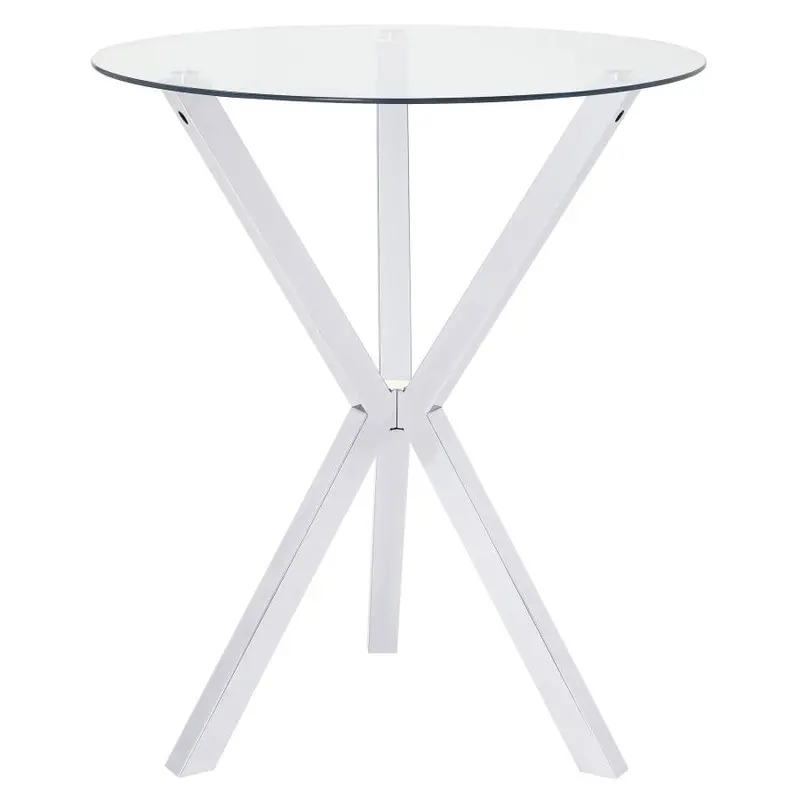 Denali Chrome Bistro-Style Round Bar Table with Tempered Glass