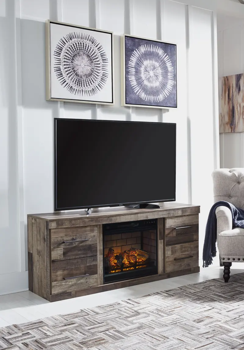 Derekson Multi-Gray TV Stand Featuring Built-in Electric Fireplace