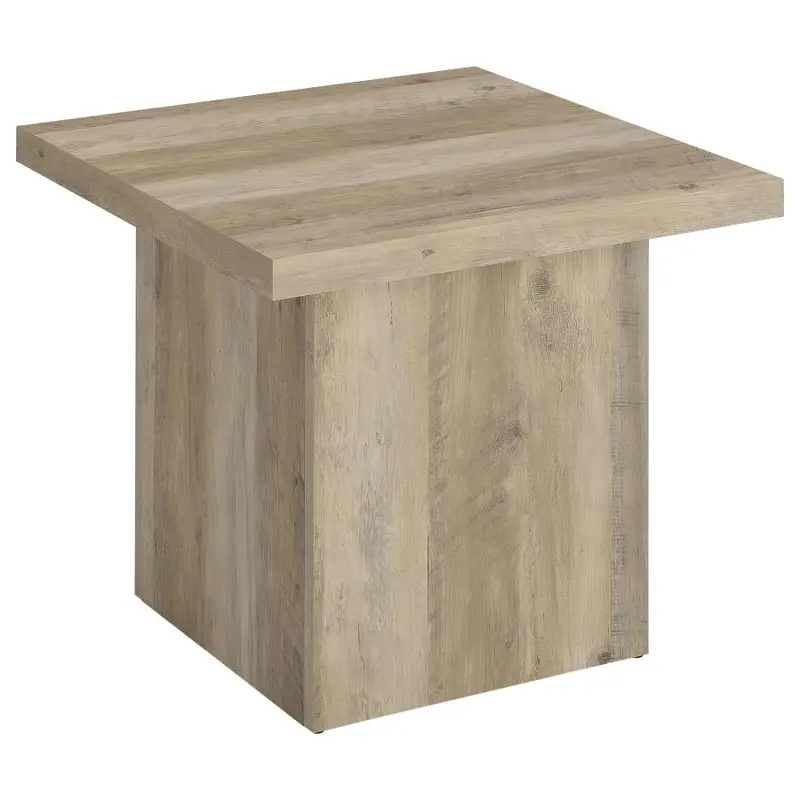 Devar Distressed Pine End Table – Square Engineered Wood Accent Table