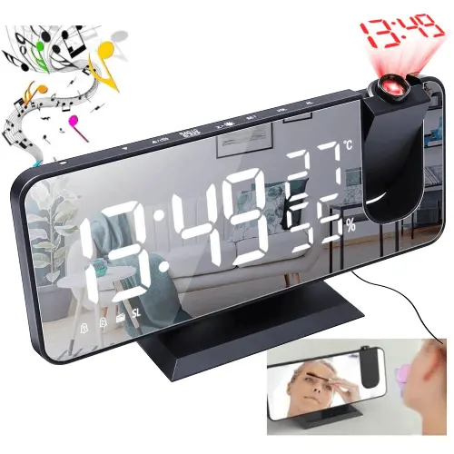 Digital Alarm Clock with Projection Display and Mirror Surface
