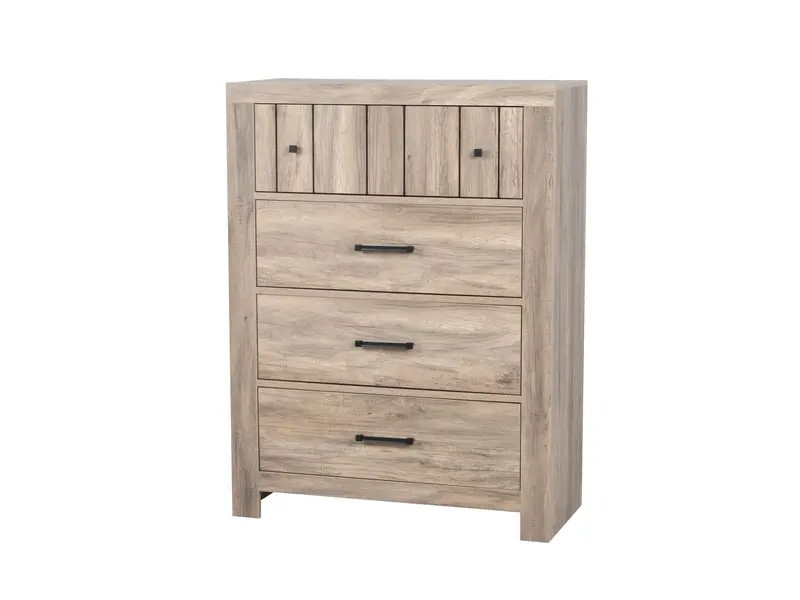 Distressed Wood 5-Drawer Chest with Rustic Farmhouse Appeal
