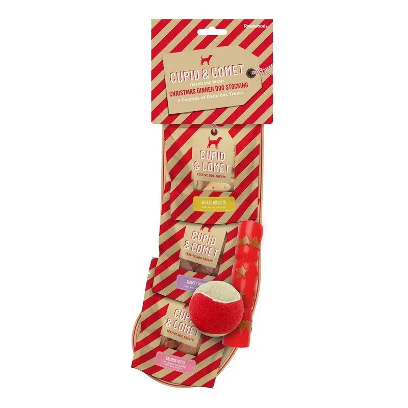 Dog-Themed Christmas Stocking – Festive Treat & Toy Bag with Roast Beef Flavor Snacks (120 g)