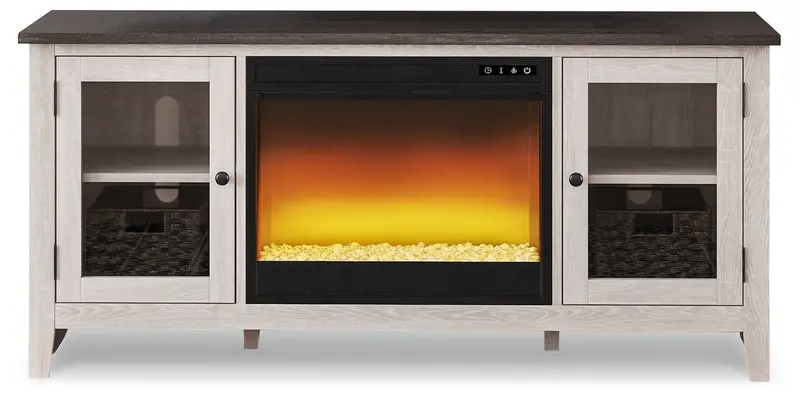 Dorrinson Modern TV Stand with Integrated Glass & Stone Fireplace Insert