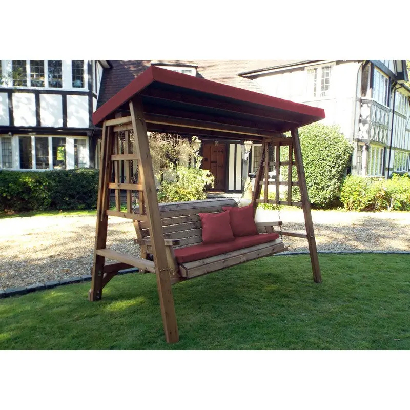 Dorset Three-Seat Garden Swing with Burgundy Cushions – Charles Taylor