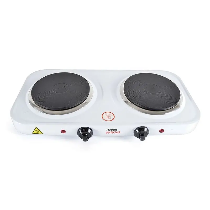 Double Cast Iron Electric Hotplate – 2000W Dual-Burner Cooktop in Classic White