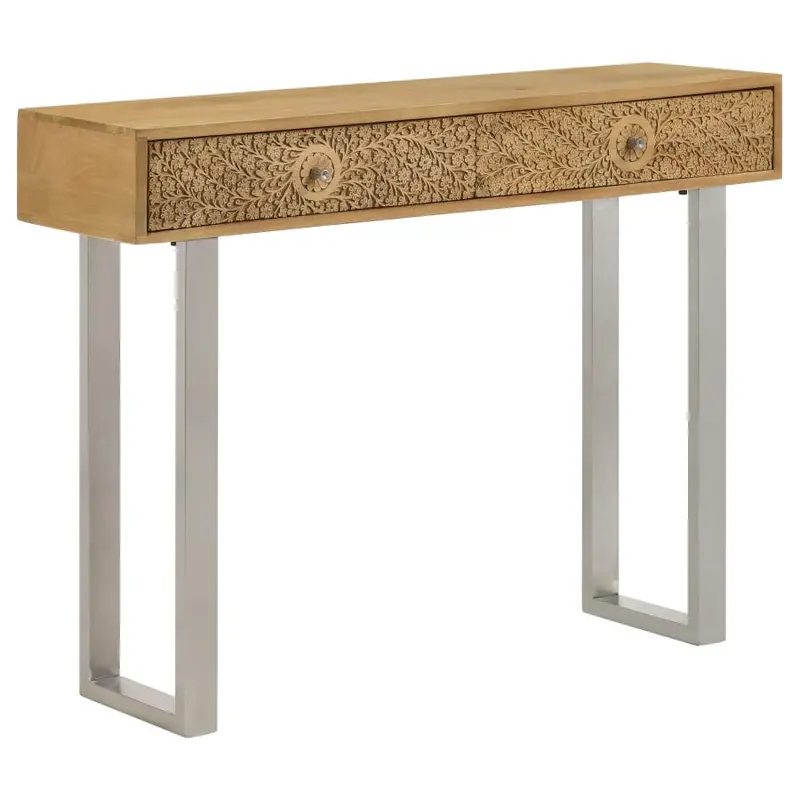 Draco Hand-Carved Natural Wood Console Table with Dual Drawers