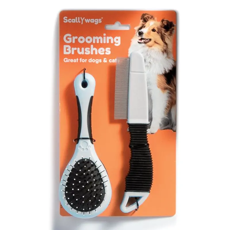 Dual-Purpose Pet Grooming Brush Set – Scallywags 2-Pack