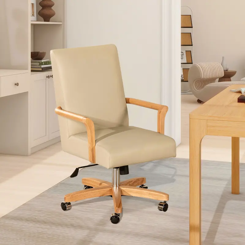 Dumont Executive Office Chair – Neutral Cream Beige with Natural Wood Accents