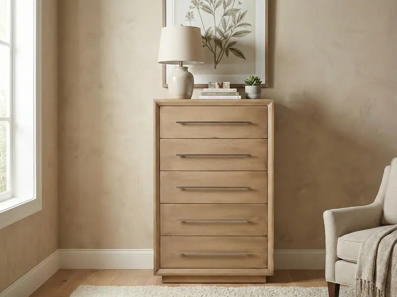 Durango Moka 5-Drawer Chest – Contemporary Wood Dresser with Sleek Bar Hardware