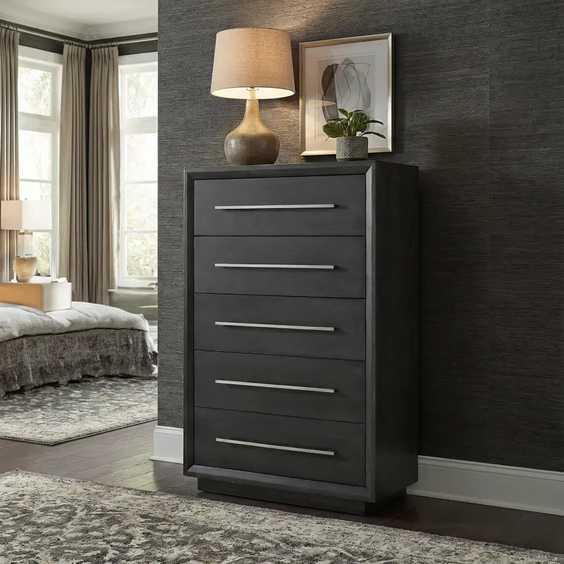 Durango Sofia Grey 5-Drawer Dresser – Clean-Line Modern Chest with Brushed Nickel Pulls