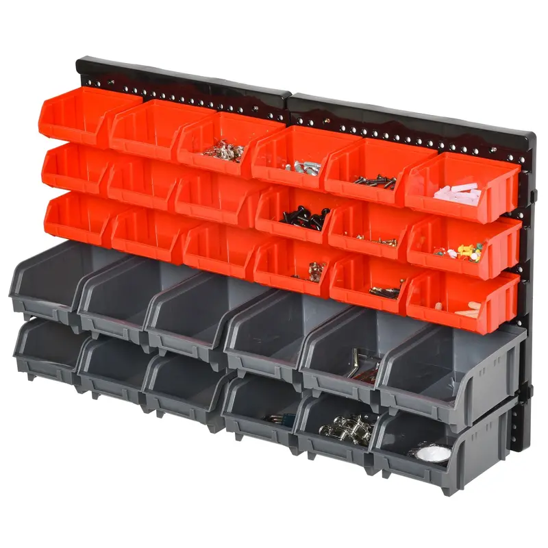 DURHAND Wall-Mounted 30-Slot PP Tool Organizer – Red & Grey