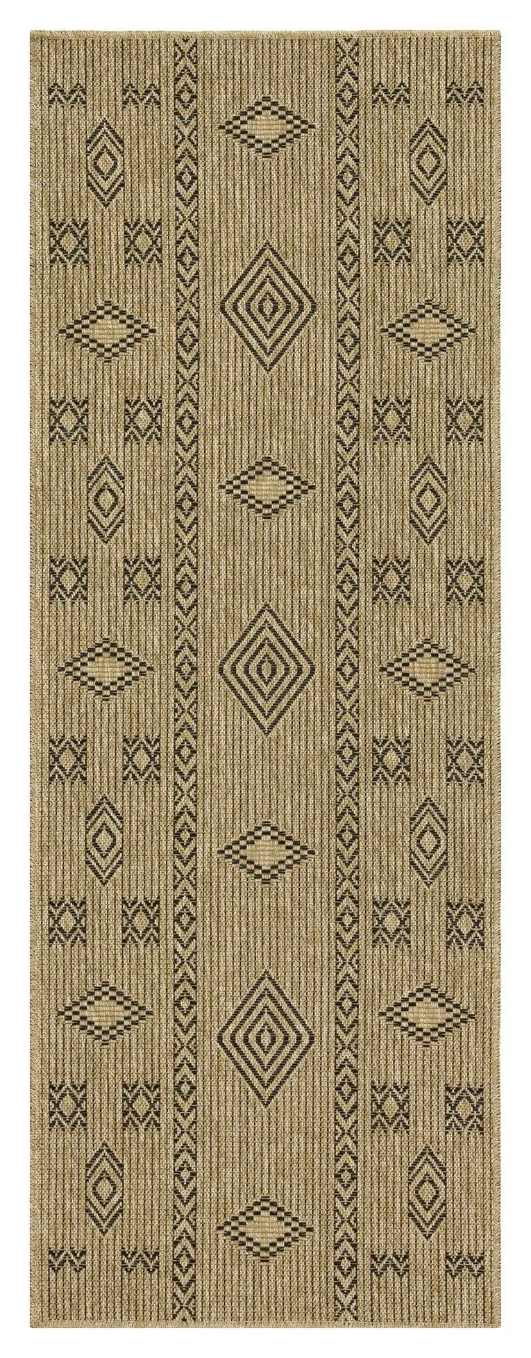 Earth Jute Indoor/Outdoor Area Rug – 2’7″ x 7’3″, Black Neutral Tone