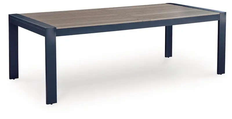 East Beach Blue Rectangular Outdoor Dining Table with Umbrella Hole