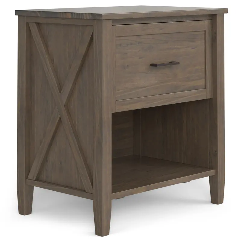 Ela Smoky Brown Bedside Table with Drawer and Shelf