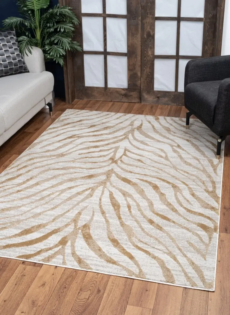 Elegance 5’3″ x 7’3″ Gold-Toned Area Rug – Lustrous Polyester Weave