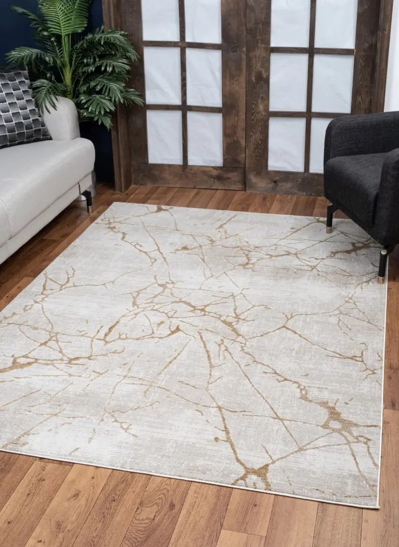 Elegance Gold Polyester Area Rug – 5’3″ x 7’3″, Contemporary Floor Decor