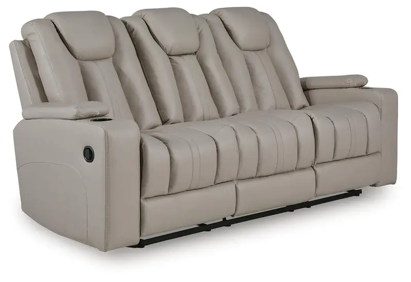 Elevate Edges Drop-Table Reclining Sofa in Coin Fabric
