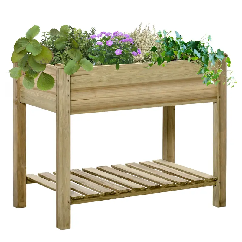 Elevated Wooden Garden Planter – Raised Bed with Integrated Legs & Under-Shelf Storage Space