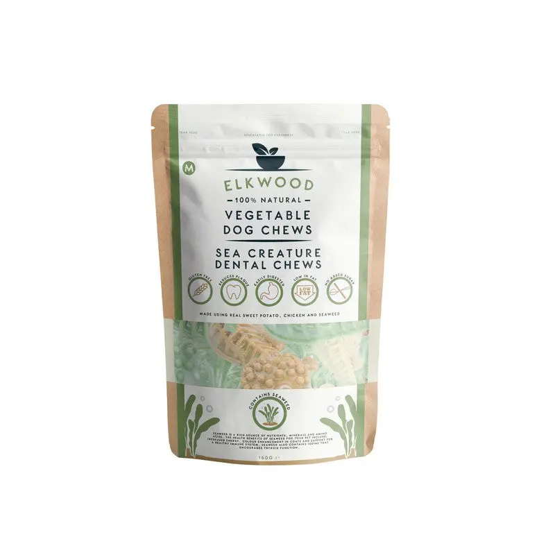 Elkwood Sea Creature Vegetable Chew for Medium Dogs – 100g Grain-Free Dental Treat