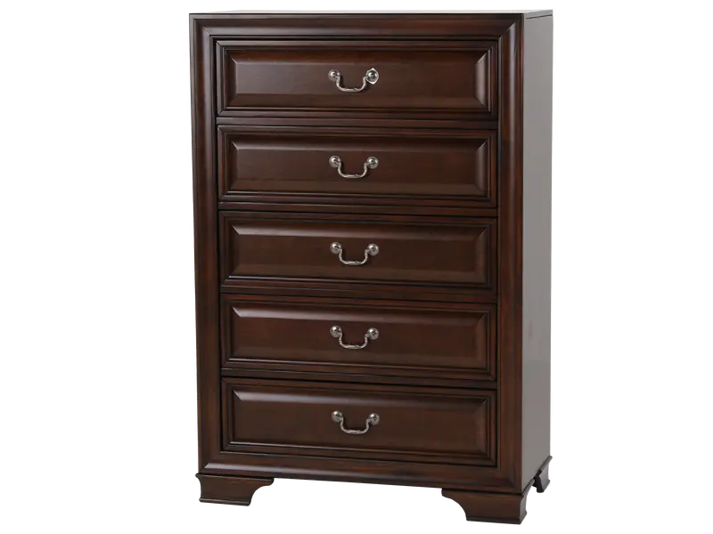 Espresso Cherry 5-Drawer Chest with Smooth Ball-Bearing Glides