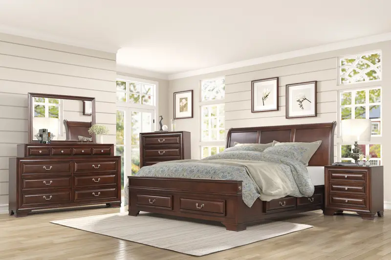 Espresso Storage Bedroom Set (6-Piece) with Sleigh Bed – King or Queen Size