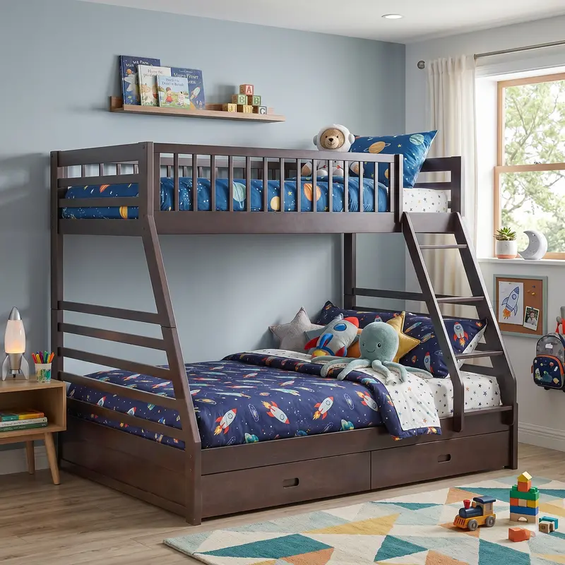 Espresso Twin-Over-Full Bunk Bed with Built-In Storage Drawers